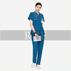 Entrega rápida de los hombres antiarrugas cuello en V Top Jogger Scrub Set médico Scrubs uniforme crudo fino ODM Hospital uso impreso técnicas - Product Image 5