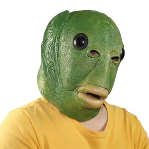 Máscara de Pez Verde Divertida para Cosplay, Máscara Facial de Plástico y Látex para Fiestas de Disfraces, Halloween y Festividades - Product Image 3