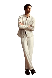 Qualité supérieure marque personnalisée hommes lin coton mélangé haut tendance solide texturé à manches longues col chemises bouton décontracté lavé - Product Image 6