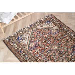 Vintage Runner Rug, 3.6x10.6 ft Turkish Rug, <b>Brown</b> Striped <b>Wool</b> Rug - Product Image 4