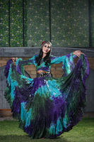 Ensemble de jupe de danse bohème tie-dye pour femmes, multicolore, en rayonne, lehenga choli avec travail de paillettes, manches évasées