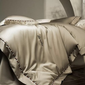 Parure de lit de luxe léger <span class=keywords><strong>gris</strong></span> kaki 4 pièces en coton égyptien 100% avec drap-housse à large bordure et housse de couette pour lit Queen Size - Product Image 3