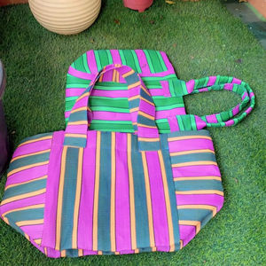 Eco-Friendly Woven PP Striped Shopping <b>Bags</b> Sustainable Recycled <b>Nylon</b> <b>Bags</b> Polypropylene Plastic Handloom Made India-Bulk - Product Image 1