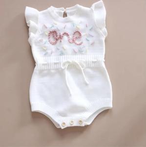Personalised Hand Embroidered Knit Ruffle Sleeve Summer Romper Baby Shower <strong>Christening</strong> Chic Sleeveless <strong>Girl</strong> Playsuit <strong>Outfit</strong> - Product Image 4