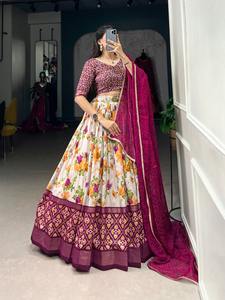 Lehenga choli ผ้าไหมทัสซาร์พิมพ์ลายดอกไม้และ patola แฟชั่นผู้หญิงจากอินเดีย - Product Image 3