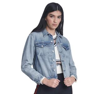 Newest Style Lady Jean Jacket Long Sleeve Woman Denim Jacket <b>Womens</b> Clothing <b>Black</b> Quantity Custom Coat Cotton Blue OEM Pockets - Product Image 2