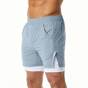 Smoother and Softer 80% Nylon 20% Elastane Fog Blue Mens Compression Lined Woven Training <b>Short</b> with Front <b>Slip</b> Pockets - Product Image 3