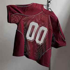 T-shirt de maillot de football en maille surdimensionnée à manches courtes pour hommes, chemises en maille de football rétro avec coupe carrée - Product Image 3