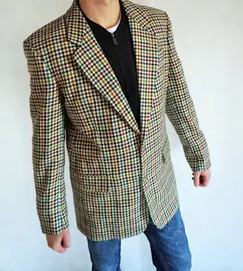 Vintage Men Jacket / Wool Smoking jacket / Blazer / Woolen Coat / Suit / Check / Large / L / Winter Outwear Top Evening Retro