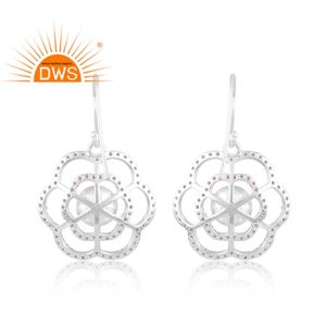 Excellent Quality Sterling <b>Silver</b> Natural Pearl & Amethyst Gemstone Floral Design <b>Dangle</b> <b>Earring</b> Custom Jewelry Manufacturer - Product Image 4