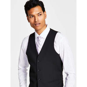 Gilet Alfani da Uomo Slim Fit Elasticizzato Nero Tinta Unita Reversibile Casual Impermeabile in Poliestere Cotone Intrecciato con Bottoni Taglia L Primavera - Product Image 2