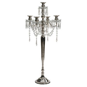 Candélabre enduit de poudre blanche en métal aluminium de meilleure qualité avec guirlandes de cristal suspendues bougeoir de table de mariage - Product Image 2