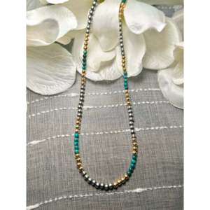 Collar Navajo con Turquesa de Hubei y Plata de Ley, Chapado en Oro de 14K, Joyería Cultural Coleccionable Hecha a Mano - Product Image 1