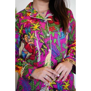 Conjunto de Pijama de Algodón para Mujer, Estilo Hippie Gypsy, Ropa de Dormir Suave Tejida con Cintura Elástica y Cierre de Botones para Uso Doméstico, Suministro ODM - Product Image 2