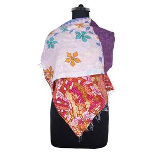 Kantha ผ้าพันคอ SC1208ผ้าไหมทำงานวินเทจผ้าแคนธาเย็บด้วยมือผ้าพันคอผ้าฝ้ายผ้าคลุมไหล่แบบกลับด้านได้ผ้าพันคอแฮนด์เมดแฟชั่น - Product Image 2