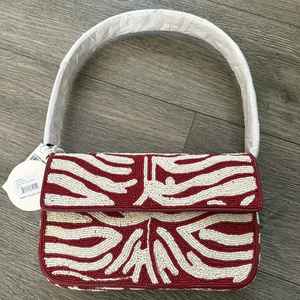 Bolso de hombro rojo hecho a mano con cuentas para mujer, bolso de noche con cuentas de semillas abstractas, bolso de fiesta artesanal de moda con asa superior grande - Product Image 1