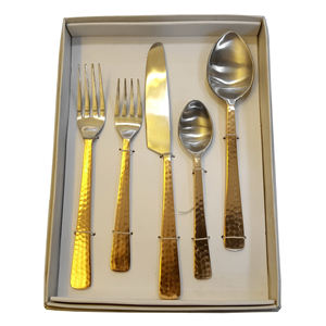 Ensemble de couverts contemporains à poignée en métal doré lourd de 5 pièces couverts en acier inoxydable poli miroir pour les repas de mariage de cuisine - Product Image 2