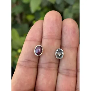 Boucles d'oreilles clous ovales en argent 925 avec rubis étoilé, serties clos, plaquées or, tendance, mignonnes, en forme de lune, incrustées or rose jaune, pour fiançailles - Product Image 4