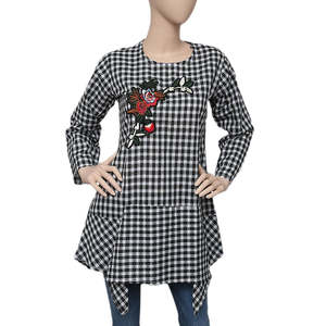 Top a cuadros estilo western para mujer - Negro y blanco - Product Image 2