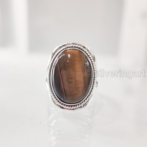 Women's Ring Natural Tiger Eye Gemstone Bohemian Band Ring Christmas <b>Birthday</b> <b>Gift</b> Handmade Jewelry 925 Sterling Silver Ring - Product Image 1