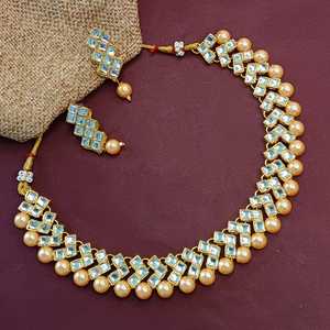 Joyería India Bollywood Faux Pearl Crystal Gargantilla Kundan Collar Pendientes Conjunto de joyería de boda - Product Image 2