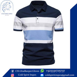 Piqué de performance décontracté pour hommes pour polo respirant à manches courtes rayé revers t-shirts en gros motif de blocs de couleur - Product Image 6