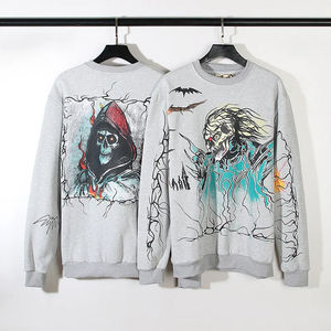 Sudaderas con capucha informales para hombre de otoño e invierno, talla grande, holgada, con estampado de calavera de Hip Hop, con agujeros rasgados, logotipo bordado, camisetas de lana para - Product Image 1