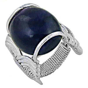 Anillo de cóctel de plata 925 con lapislázuli en bisel, diseño de alas étnicas, para boda, uso diario de mujer - Product Image 2