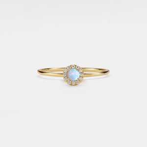 Anillo de Ópalo Redondo Cabujón, Plata de Ley 925, Chapado en Oro de 14K, Halo de Ópalo, Anillo Delgado Apilable, Joyería de Amistad, Regalo - Product Image 4