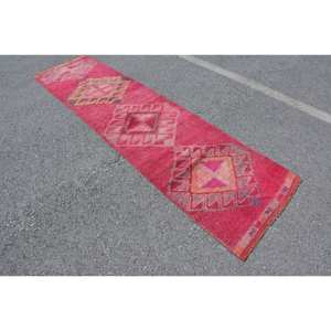 Alfombra de lana turca Rosa vintage de 2,5x9, 9 pies, hecha a mano, área grande, Tabriz, retales abstractos, pasillo, forma Rectangular, pasillos de látex - Product Image 2