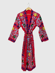 Chaqueta de Terciopelo con Bordado Floral, Cuello Mandarín, Manga Larga, Estilo Prairie Chic, Talla Grande, Ropa de Invierno para Mujer - Product Image 1