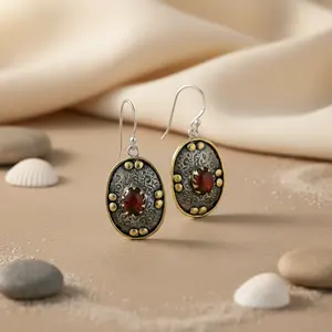 Boucles d'oreilles pendantes en argent 925 plaqué or 18 carats avec pendentif en grenat, bijoux en or blanc avec perle et pierre de diamant pour femmes - Product Image 1