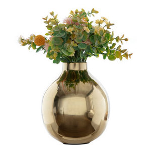 Glossy Gold Metallic <b>Vase</b> Round Decorative Flower <b>Vase</b> <b>for</b> Home Hotel Restaurant Table Centerpiece Wholesale - Product Image 6