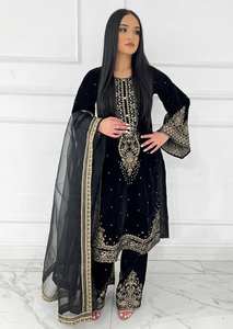 Ensemble Salwar Top Dupatta en velours de viscose lourd très tendance avec broderie et travail de séquence de 5 mm, ensemble de costume pour mariage - Product Image 6