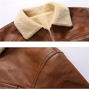 Chaqueta de Cuero PU Estilo Motociclista para Hombre, Casual, de Invierno, Tipo Bomber, Manga Larga, Solapa, Estilo Camionero, con Forro Polar, Gruesa y Cálida - Product Image 4