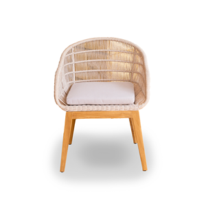 Chaise de salle à manger moderne en rotin avec pieds en teck et assise rembourrée pour hôtel, restaurant, patio, ferme et villa, utilisation en extérieur - Product Image 1