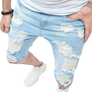 Vente en gros de shorts en jean 100% coton pour hommes avec design vieilli broderie de streetwear personnalisée motif solide toile - Product Image 6