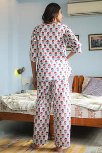 Juego de dormir con estampado de bloques de algodón transpirable hecho a mano, ropa de dormir de calidad de exportación para el verano, precio bajo para minoristas globales - Product Image 4