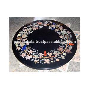 Black <b>Round</b> Shape Style Beautiful Marble Inlaid Coffee <b>Table</b> Top For Home Hotels Decoration Purpose - Product Image 1