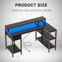 Escritorio para Juegos en Forma de L OEM con Puertos de Carga USB, Luces LED, Escritorios Reversibles, Mesa para Gamers, para Oficina en Casa, Espacios Pequeños