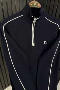 เสื้อวอร์มแขนยาวแบบสวมหัวมีซิปครึ่งแขนเสื้อลำลองมีลายทางแนวสตรีทแฟชั่น - Product Image 2