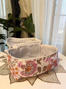 Étui de rangement pour maquillage en coton matelassé Le Souvenirs, fermeture éclair, style vintage, résistant à l'eau, écologique, motif floral chaleureux - Product Image 4