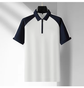 High Quality Solid Knitted Mens for <b>Shirts</b> Textured Cotton <b>Half</b> Quarter Zips Pullover Short Sleeve Quick Dry Golf Streetwear - Product Image 2