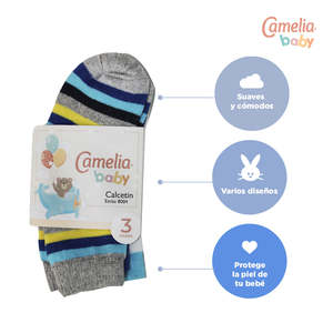 Lot de 3 paires de chaussettes pour bébé garçon en coton 100% tricoté, respirantes, antidérapantes, style décontracté, avec motif de dessin animé imprimé pour l'été et le printemps - Product Image 4