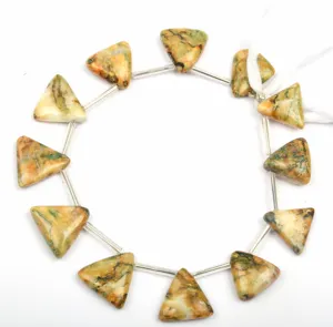 Fuchsite natural com contas de pedra preciosa magnetita, lado drilhado, triangulos, formatos suave, para fabricação de jóias, contas