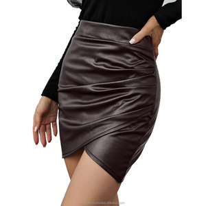 Activus กระโปรงหนังแท้ทรงเอไลน์สำหรับผู้หญิง, สินค้ามาใหม่กระโปรงสั้นหนังเทียมยืดได้เอวธรรมชาติ - Product Image 6