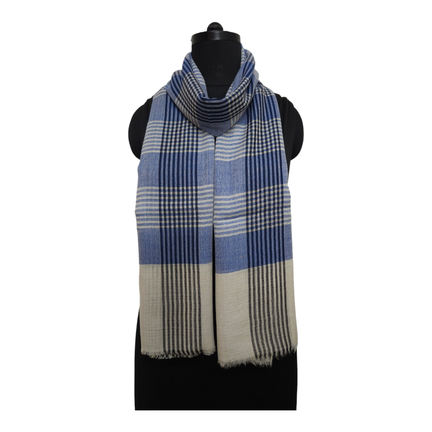 Unisex Merino Wool Silk Long Check Stole Breathable Soft Warm All Seasons Woolen Scarf Classic Pattern Traditional Cashmere Feel