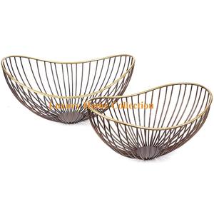 Set of 2 Gold Color Powder Coated <b>Storage</b> Bucket Iron Wire Made Tabletop Kitchenware <b>Accessories</b> Supplies Bucket and Baskets - Product Image 1
