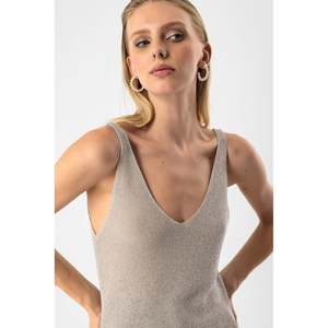 Casual Glittery Knitted Strap <b>Top</b> with Front Logo - Product Image 3