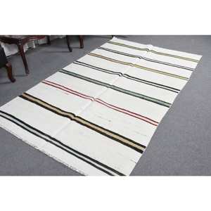 Alfombra moderna de lana blanca de 4,8x7,9 pies, diseño de retales de tejido plano turco, respaldo de látex para decoración para sala de estar para adolescentes - Product Image 5